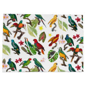 Farbenfrohe tropische Papageien, Blätter und Blume Große Geschenktüte (Rückseite)