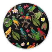 Farbenfrohe tropische Papageien, Blätter und Blume Keramikknauf (Vorderseite)