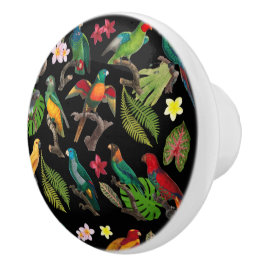 Farbenfrohe tropische Papageien, Blätter und Blume Keramikknauf