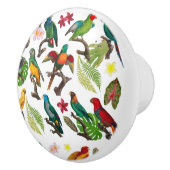 Farbenfrohe tropische Papageien, Blätter und Blume Keramikknauf (Rechts)