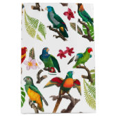 Farbenfrohe tropische Papageien, Blätter und Blume Mittlere Geschenktüte (Vorderseite)