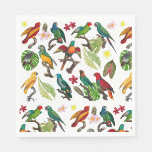 Farbenfrohe tropische Papageien, Blätter und Blume Serviette