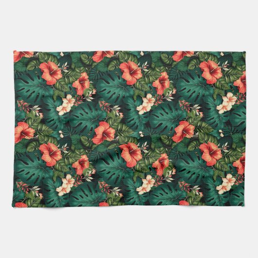 Farbenfrohe tropische Paradies Hawaii Aloha Blume Geschirrtuch (Horizontal)