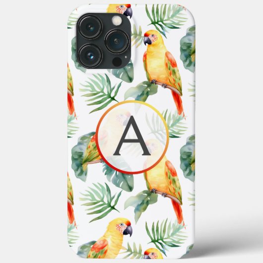 Farbenfrohe tropische Parrot-Muster und Monogramm Case-Mate iPhone Hülle (Rückseite)