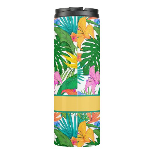 Farbenfrohe tropische Pflanze Personalisiert Thermosbecher (Rückseite)