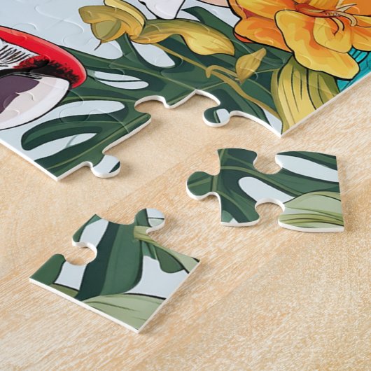 Farbenfrohe tropische Rot- und Blautöne schwierig Puzzle (Seite)