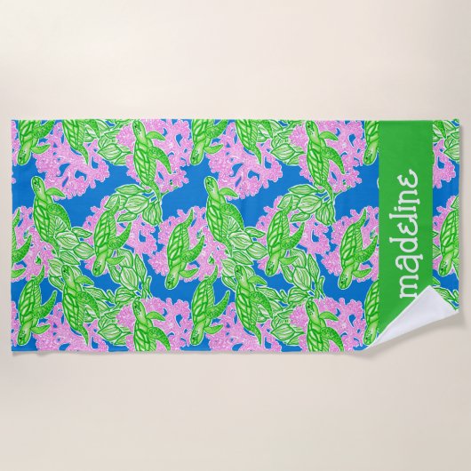 Farbenfrohe tropische Schildkröten Muster Personal Strandtuch (Vorderseite)