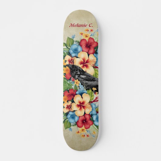 Farbenfrohe tropische schwarze Raven Skateboard (Vorne)