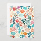 Farbenfrohe tropische Sommerkoralle Seashell Ankündigungspostkarte (Vorne/Hinten)