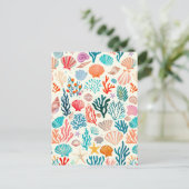 Farbenfrohe tropische Sommerkoralle Seashell Ankündigungspostkarte (Stehend Vorderseite)