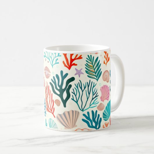 Farbenfrohe tropische Sommerkoralle Seashell Kaffeetasse (VorderseiteRechts)