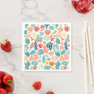 Farbenfrohe tropische Sommerkoralle Seashell Serviette