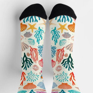 Farbenfrohe tropische Sommerkoralle Seashell Socken