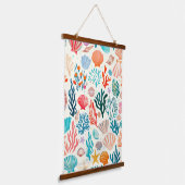 Farbenfrohe tropische Sommerkoralle Seashell Wandteppich Mit Holzrahmen (Gewinkelt)