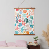 Farbenfrohe tropische Sommerkoralle Seashell Wandteppich Mit Holzrahmen (Schlafzimmer)