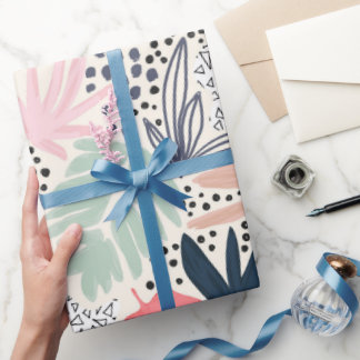 Farbenfrohe tropische Spots und Geokollagen Geschenkpapier