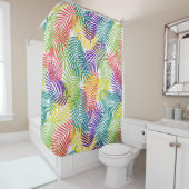 Farbenfrohe tropische, stilisierte Kokospalmen-Mus Duschvorhang (Beispiel)