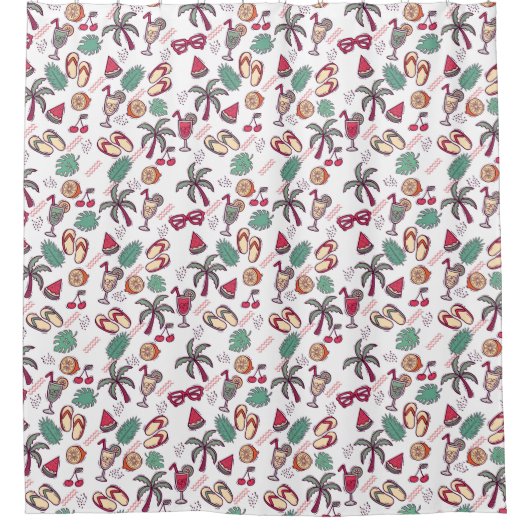 Farbenfrohe tropische Strandurlaub thematische Mus Duschvorhang (Vorderseite)