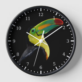 Farbenfrohe tropische Vögel Schwarz Gelb Grün Touc Große Wanduhr