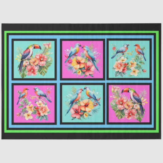 Farbenfrohe tropische Vögel Tile Muster Decoupage Seidenpapier (Vorderseite)