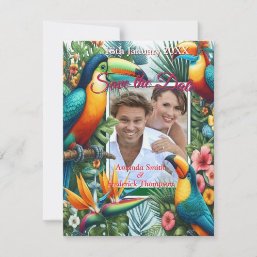 Farbenfrohe tropische Vögel und lebhafte, üppige P Ankündigung (Vorderseite)