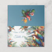 Farbenfrohe tropische Vögel und lebhafte, üppige P Platzkarte (Außenseite Aufgefaltet)