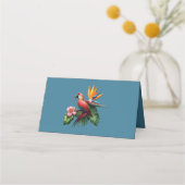 Farbenfrohe tropische Vögel und lebhafte, üppige P Platzkarte (Rückseite)