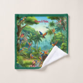 Farbenfrohe tropische Vögel unter lebendiger, üppi Badhandtuch Set (Waschlappen)