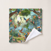 Farbenfrohe tropische Vögel unter lebendiger, üppi Badhandtuch Set (Waschlappen)