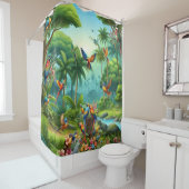 Farbenfrohe tropische Vögel unter lebendiger, üppi Duschvorhang (Beispiel)