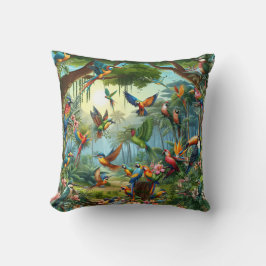 Farbenfrohe tropische Vögel unter lebendiger, üppi Kissen