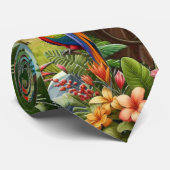 Farbenfrohe tropische Vögel unter lebendiger, üppi Krawatte (Gerollt)