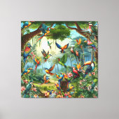 Farbenfrohe tropische Vögel unter lebendiger, üppi Leinwanddruck (Vorderseite)