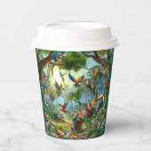 Farbenfrohe tropische Vögel unter lebendiger, üppi Pappbecher (Vorderseite)