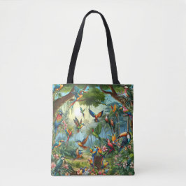 Farbenfrohe tropische Vögel unter lebendiger, üppi Tasche