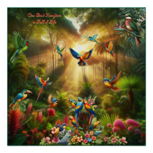 Farbenfrohe tropische Vögel unter lebhaften, üppig Poster