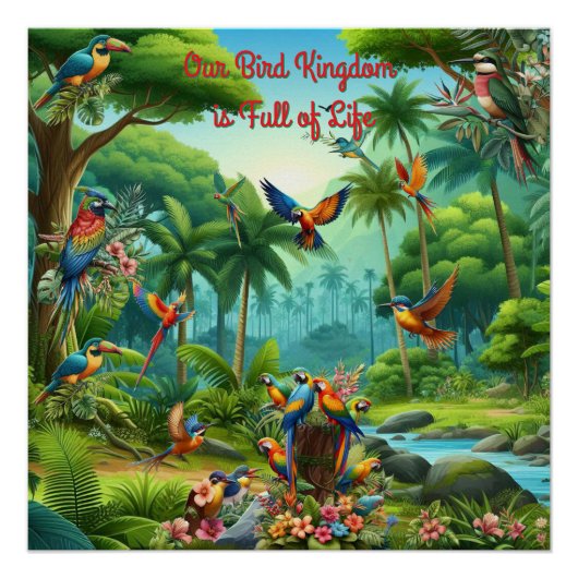Farbenfrohe tropische Vögel unter lebhaften, üppig Poster (Vorderseite)
