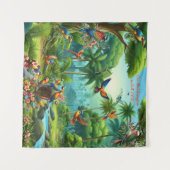 Farbenfrohe tropische Vögel unter lebhaften, üppig Wandteppich (Vorderseite (Horizontal))