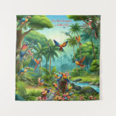 Farbenfrohe tropische Vögel unter lebhaften, üppig Wandteppich (Vorderseite)