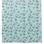 Farbenfrohe tropische Vögel Wasserfarben Muster Duschvorhang (Vorderseite)