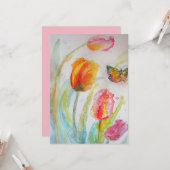 Farbenfrohe Tulip Butterfly Aquarellkarte Karte (Vorderseite/Rückseite Beispiel)