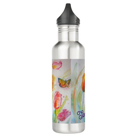 Farbenfrohe Tulip Butterfly Wasserfarbe individuel Edelstahlflasche (Links)
