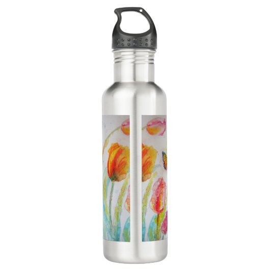 Farbenfrohe Tulip Butterfly Wasserfarbe individuel Edelstahlflasche (Rückseite)