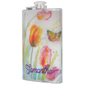 Farbenfrohe Tulip Butterfly Wasserfarbe individuel Flachmann (Links)