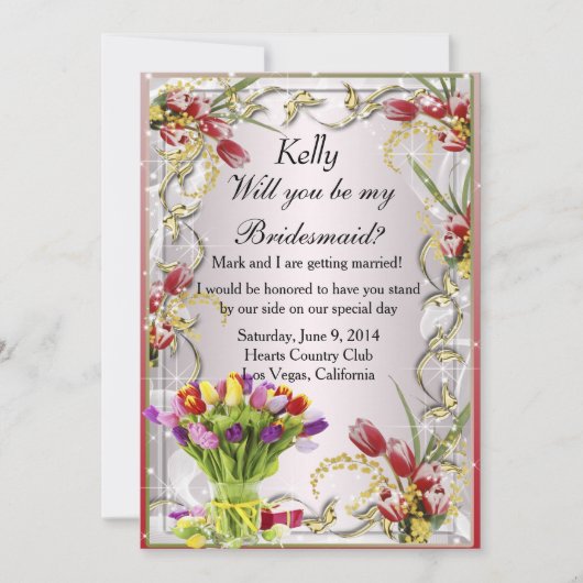 Farbenfrohe Tulip Floral Bridesmaid Card Einladung (Vorderseite)