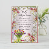 Farbenfrohe Tulip Floral Bridesmaid Card Einladung (Stehend Vorderseite)