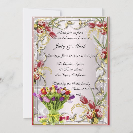 Farbenfrohe Tulip Floral Probe Abendessen Einladun Einladung (Vorderseite)