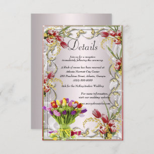 Farbenfrohe Tulip Floral Wedding Details Begleitkarte
