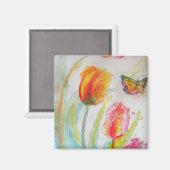Farbenfrohe Tulip und Butterfly Wasserfarben Blume Magnet (Vorderseite/Rückseite)