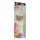 Farbenfrohe Tulip und Butterfly Wasserfarbene Blum Thermosbecher (Nach rechts gedreht)